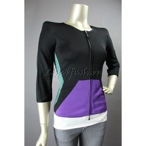 $3295 NWT GIORGIO ARMANI Black Purple Color Block Sweater Logo Jacket 8